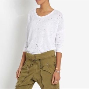 IRO Gwendy Linen 3/4 Sleeve Distressed White Shirt Top S